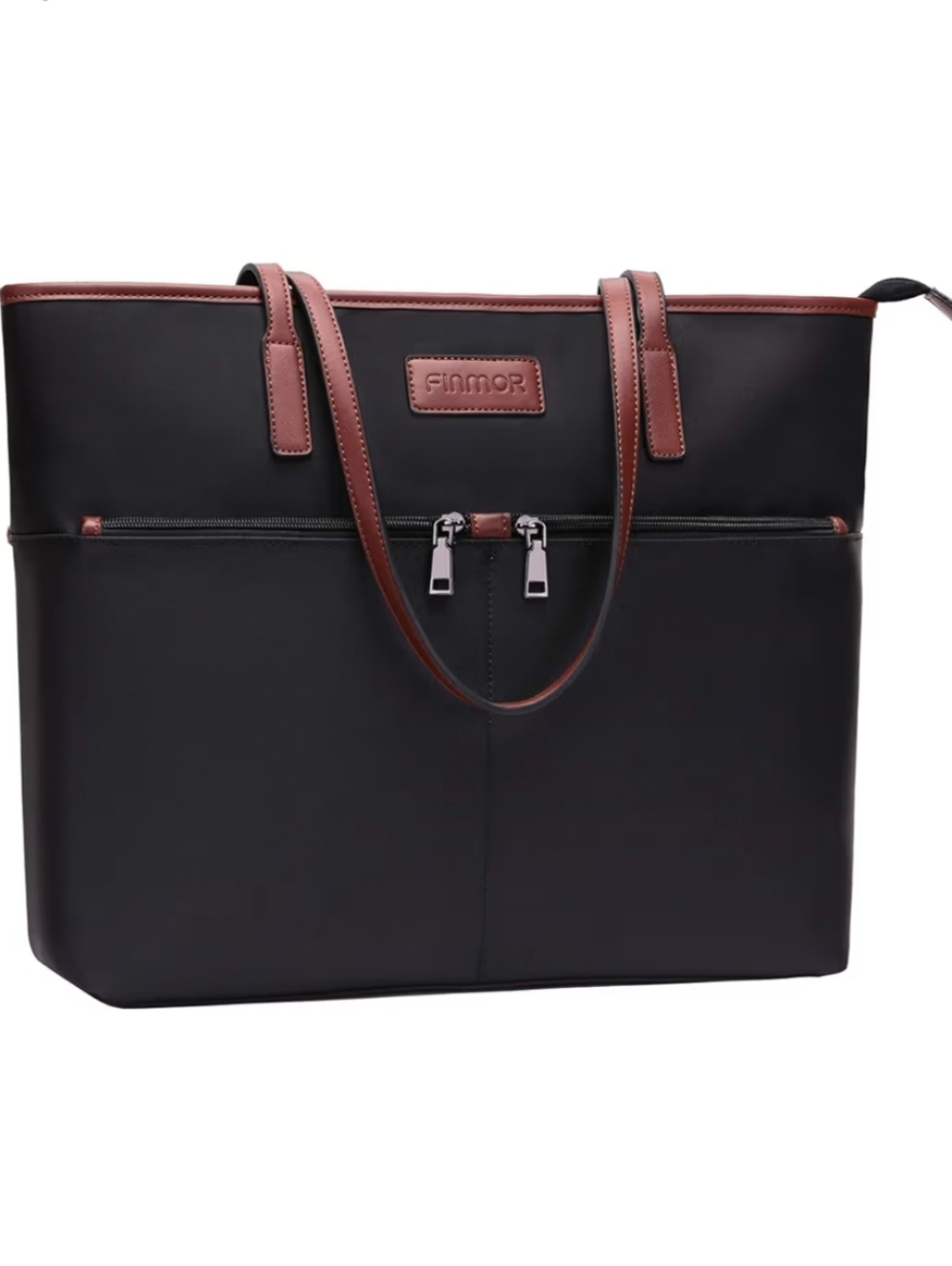 Finmor Black Brown Laptop Bag Tote